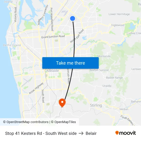 Stop 41 Kesters Rd - South West side to Belair map