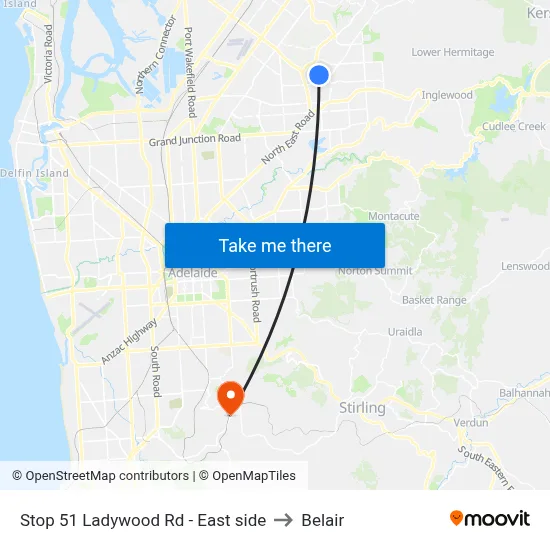 Stop 51 Ladywood Rd - East side to Belair map