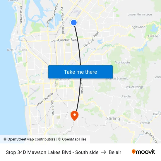 Stop 34D Mawson Lakes Blvd - South side to Belair map