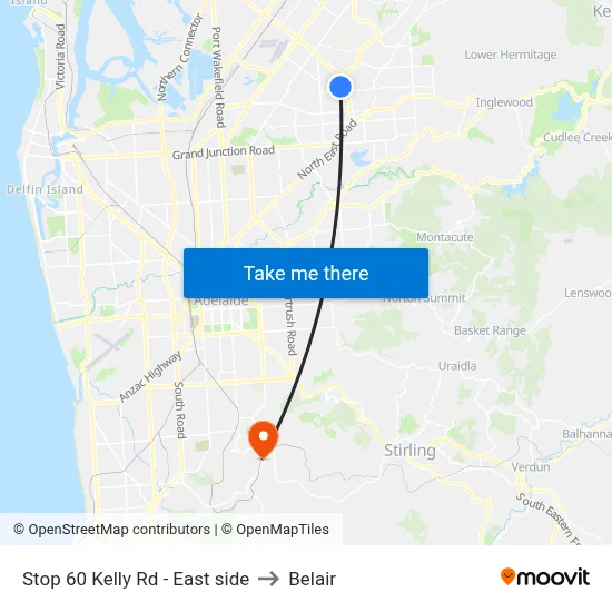 Stop 60 Kelly Rd - East side to Belair map