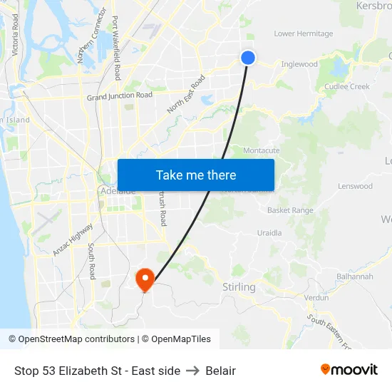 Stop 53 Elizabeth St - East side to Belair map