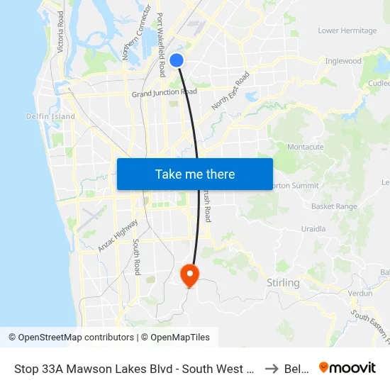 Stop 33A Mawson Lakes Blvd - South West side to Belair map
