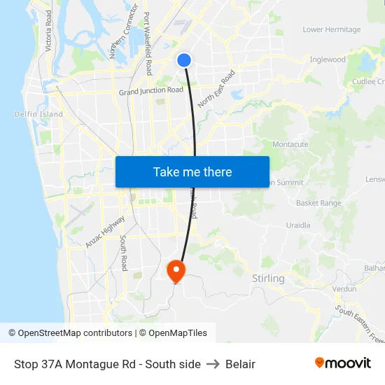 Stop 37A Montague Rd - South side to Belair map