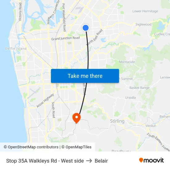 Stop 35A Walkleys Rd - West side to Belair map