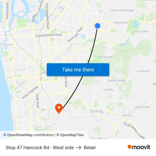 Stop 47 Hancock Rd - West side to Belair map