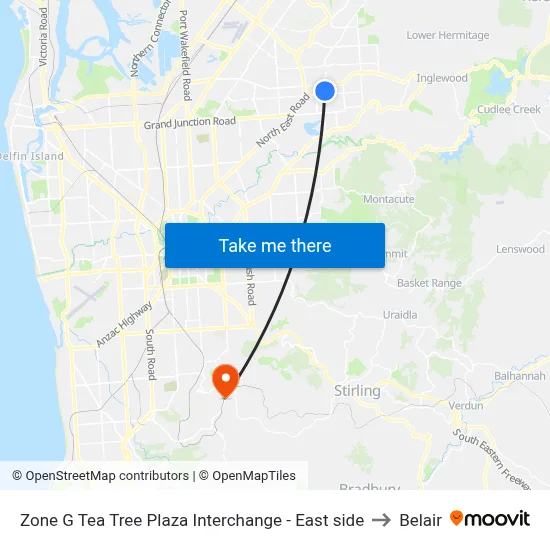 Zone G Tea Tree Plaza Interchange - East side to Belair map