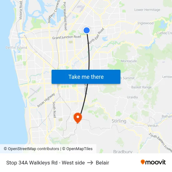 Stop 34A Walkleys Rd - West side to Belair map