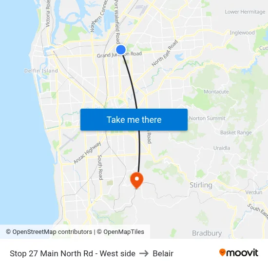 Stop 27 Main North Rd - West side to Belair map