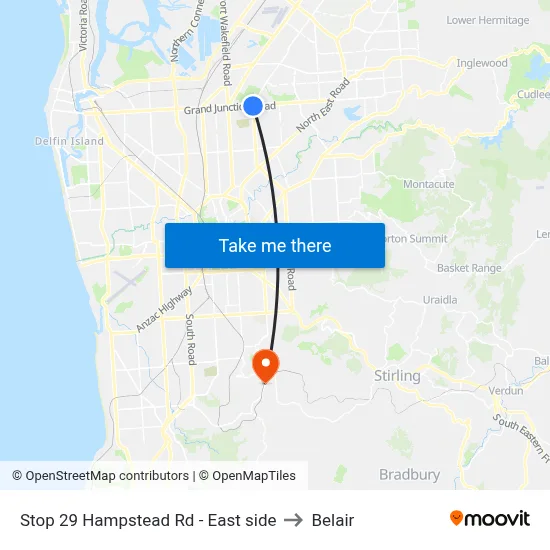 Stop 29 Hampstead Rd - East side to Belair map