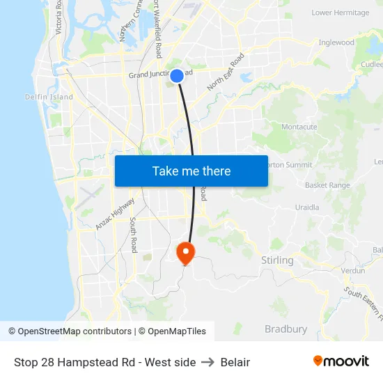 Stop 28 Hampstead Rd - West side to Belair map