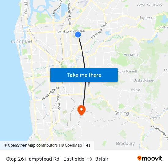 Stop 26 Hampstead Rd - East side to Belair map