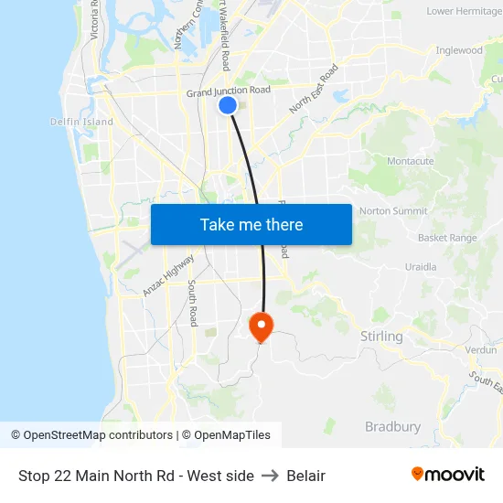 Stop 22 Main North Rd - West side to Belair map