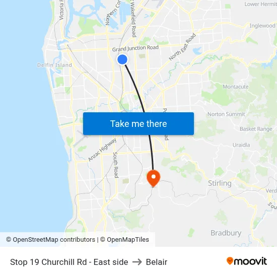 Stop 19 Churchill Rd - East side to Belair map