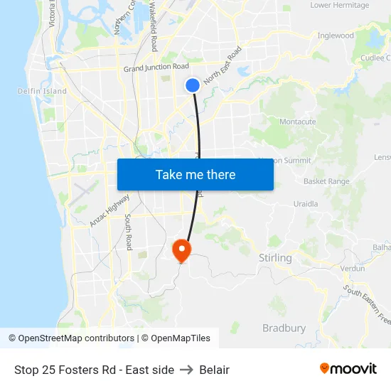 Stop 25 Fosters Rd - East side to Belair map