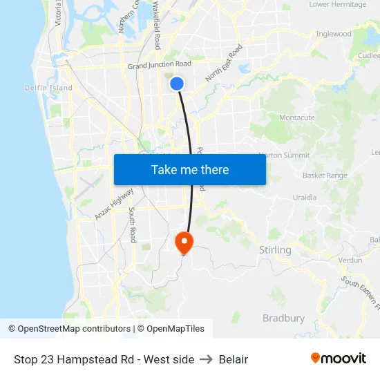 Stop 23 Hampstead Rd - West side to Belair map