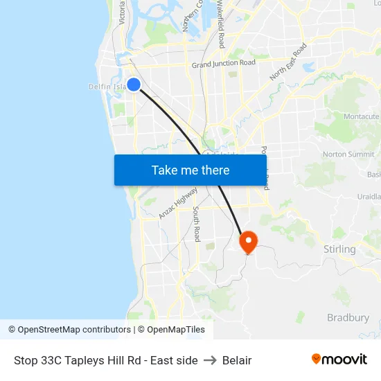 Stop 33C Tapleys Hill Rd - East side to Belair map