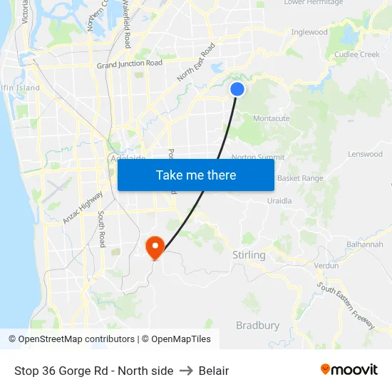 Stop 36 Gorge Rd - North side to Belair map