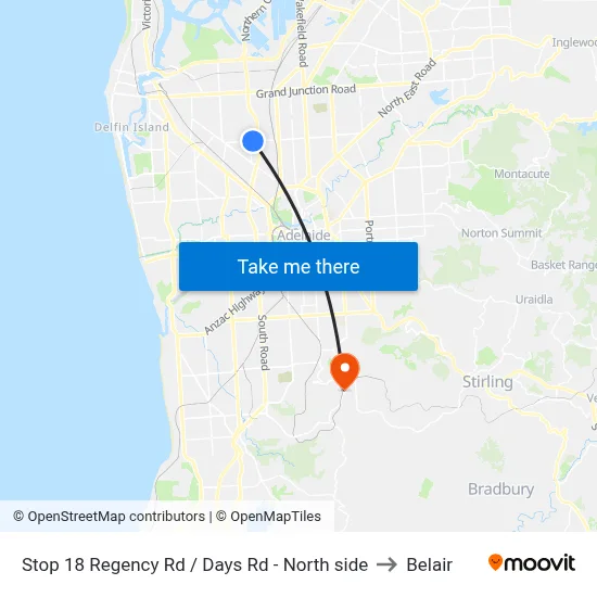 Stop 18 Regency Rd / Days Rd - North side to Belair map