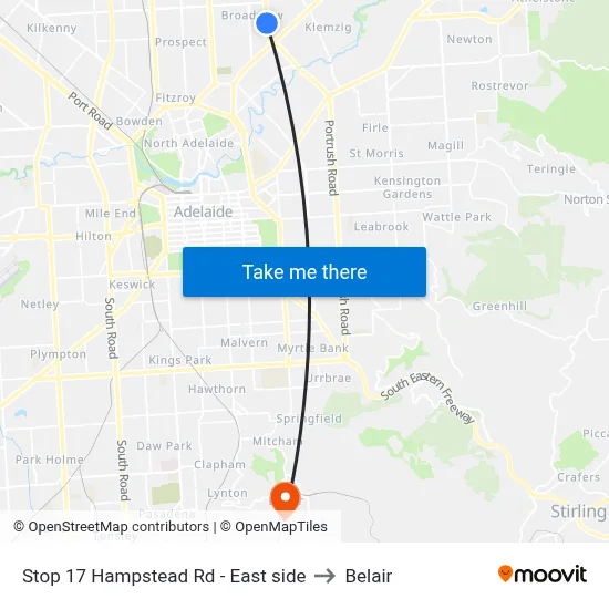 Stop 17 Hampstead Rd - East side to Belair map