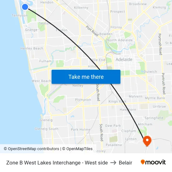 Zone B West Lakes Interchange - West side to Belair map