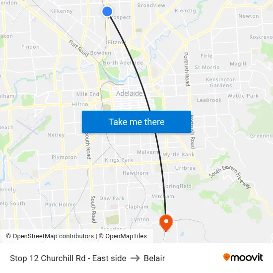 Stop 12 Churchill Rd - East side to Belair map