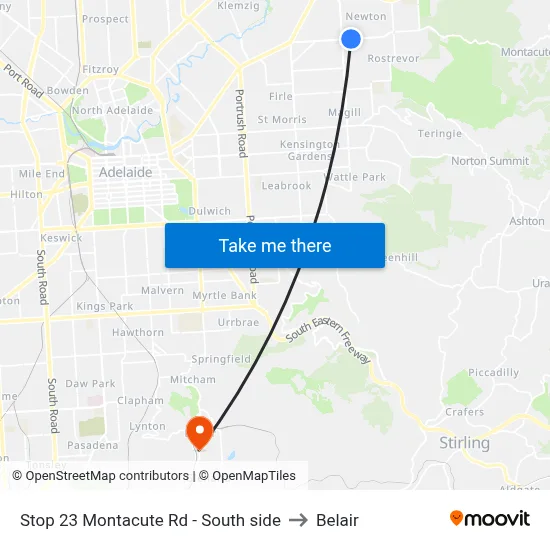 Stop 23 Montacute Rd - South side to Belair map