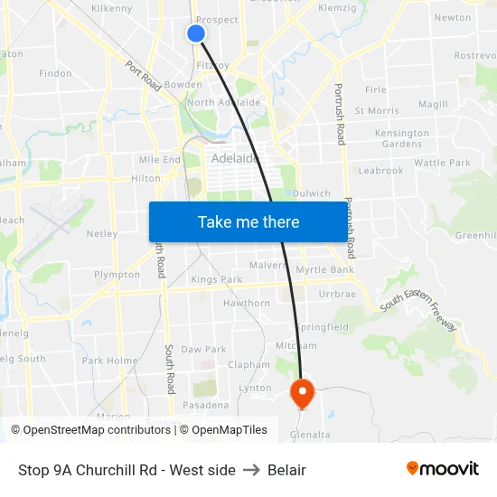 Stop 9A Churchill Rd - West side to Belair map