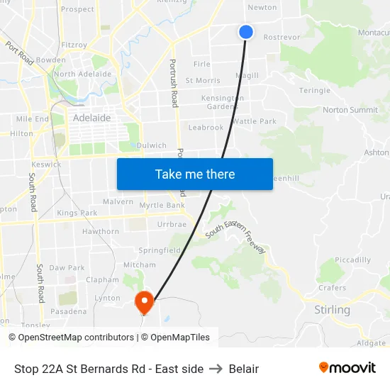 Stop 22A St Bernards Rd - East side to Belair map
