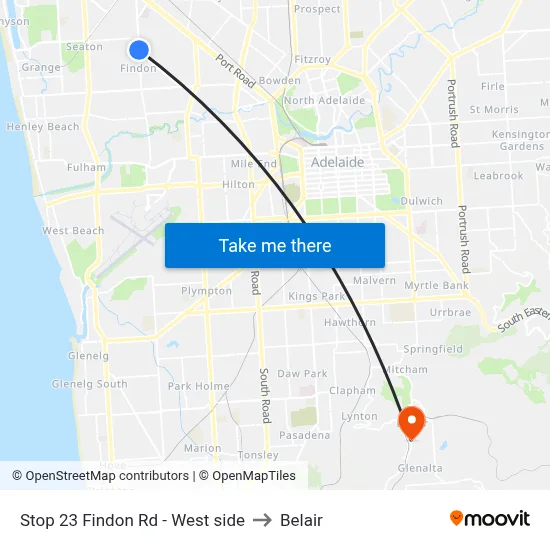 Stop 23 Findon Rd - West side to Belair map