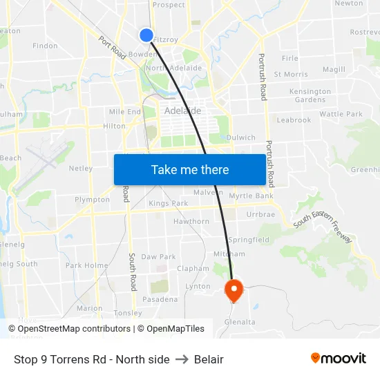 Stop 9 Torrens Rd - North side to Belair map