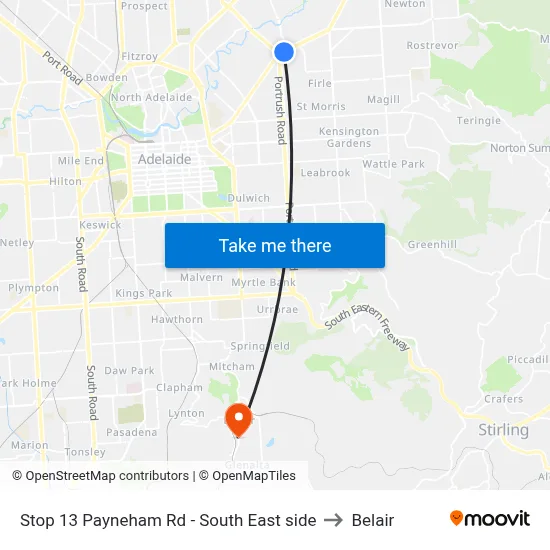 Stop 13 Payneham Rd - South East side to Belair map