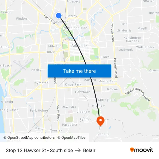 Stop 12 Hawker St - South side to Belair map