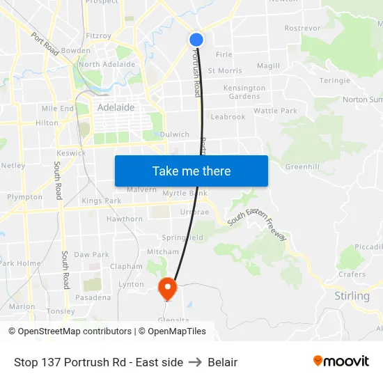 Stop 137 Portrush Rd - East side to Belair map