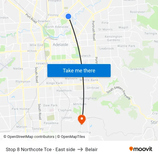 Stop 8 Northcote Tce - East side to Belair map