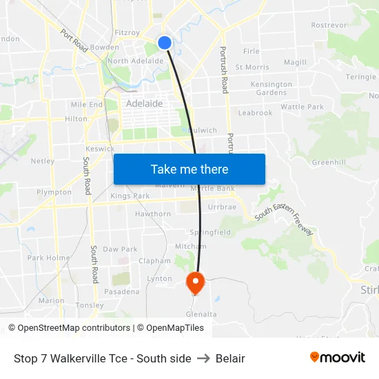 Stop 7 Walkerville Tce - South side to Belair map