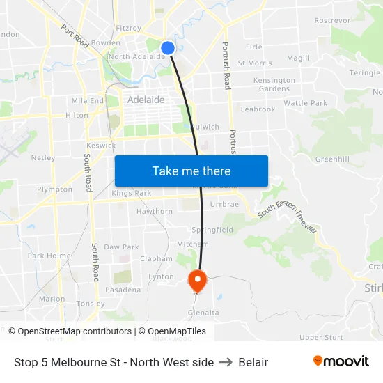 Stop 5 Melbourne St - North West side to Belair map