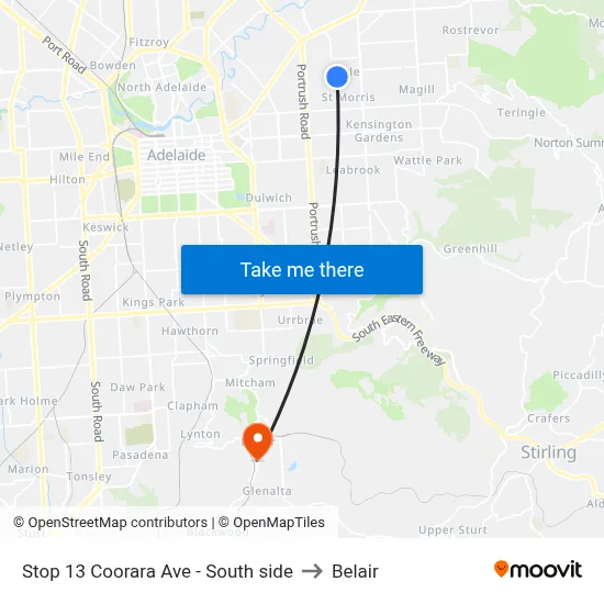 Stop 13 Coorara Ave - South side to Belair map