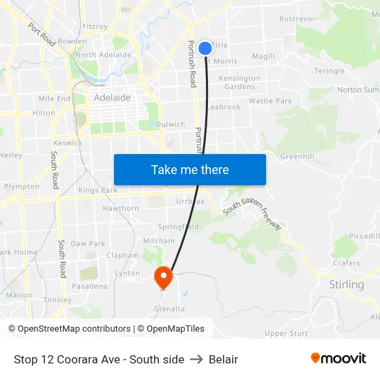 Stop 12 Coorara Ave - South side to Belair map