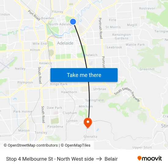 Stop 4 Melbourne St - North West side to Belair map