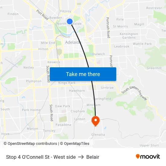 Stop 4 O'Connell St - West side to Belair map