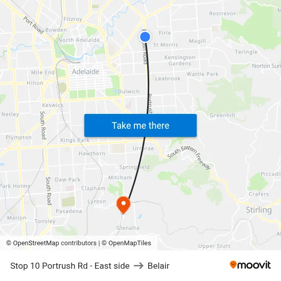 Stop 10 Portrush Rd - East side to Belair map