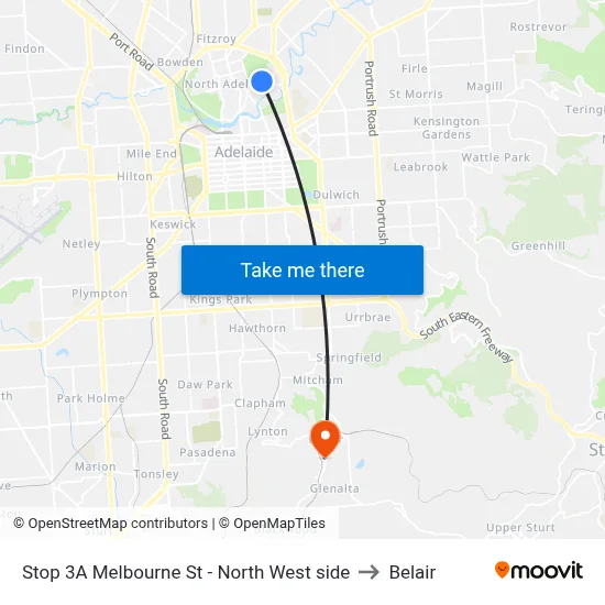 Stop 3A Melbourne St - North West side to Belair map