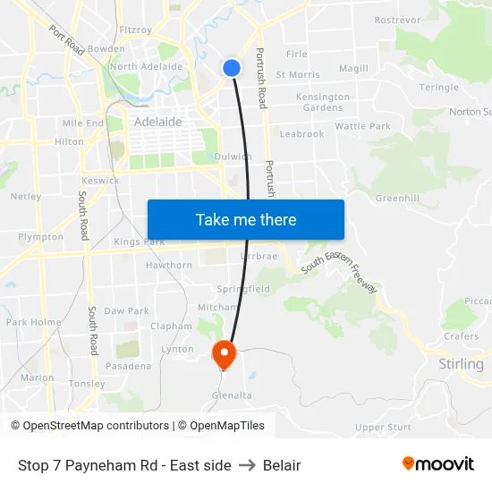 Stop 7 Payneham Rd - East side to Belair map