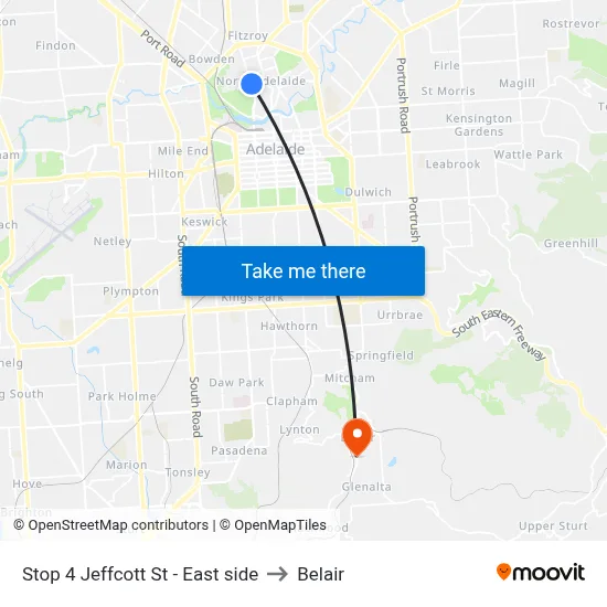 Stop 4 Jeffcott St - East side to Belair map