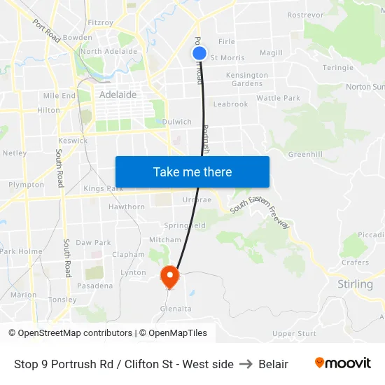 Stop 9 Portrush Rd / Clifton St - West side to Belair map