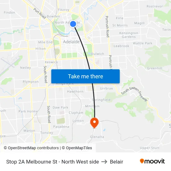 Stop 2A Melbourne St - North West side to Belair map