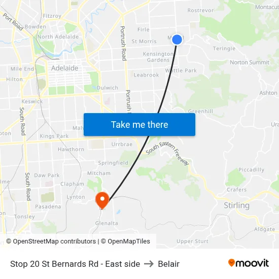 Stop 20 St Bernards Rd - East side to Belair map