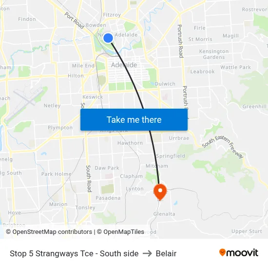 Stop 5 Strangways Tce - South side to Belair map