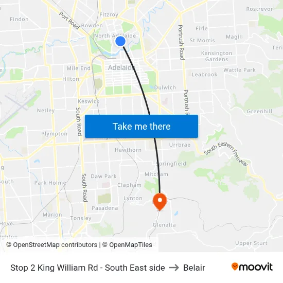 Stop 2 King William Rd - South East side to Belair map