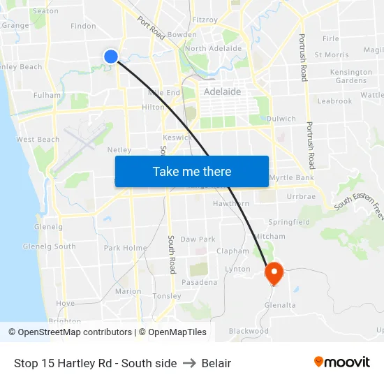 Stop 15 Hartley Rd - South side to Belair map